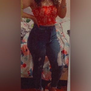 Rue 21 Crop Top (Hibiscus Flower Pattern/Hawaiian Print)